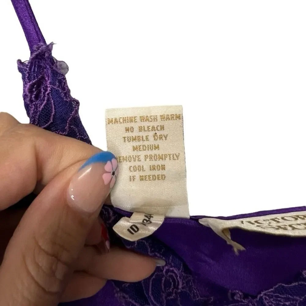 Vintage VS Gold Label Purple Embroidered Floral Lace Chemise Nightgown Slip - Picture 9 of 12